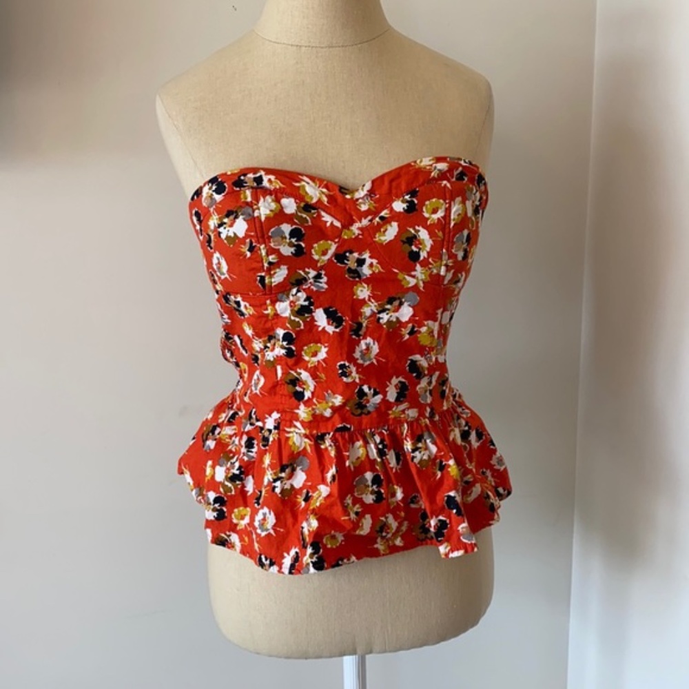 Orange Floral Strapless Peplum Top